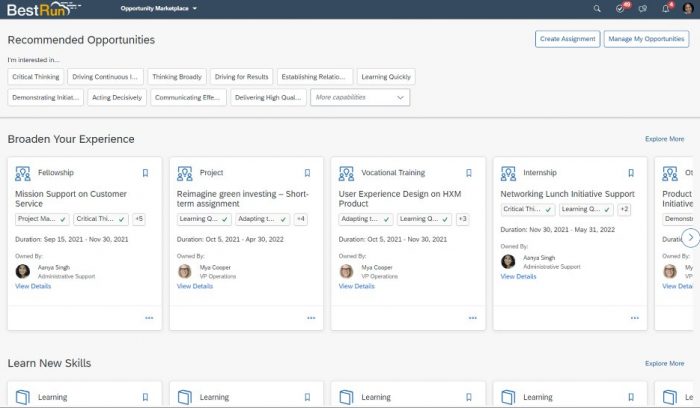 SAP SuccessFactors recommends training and internal project opportunities, giving employees agency to learn and grow in the areas valuable to them.